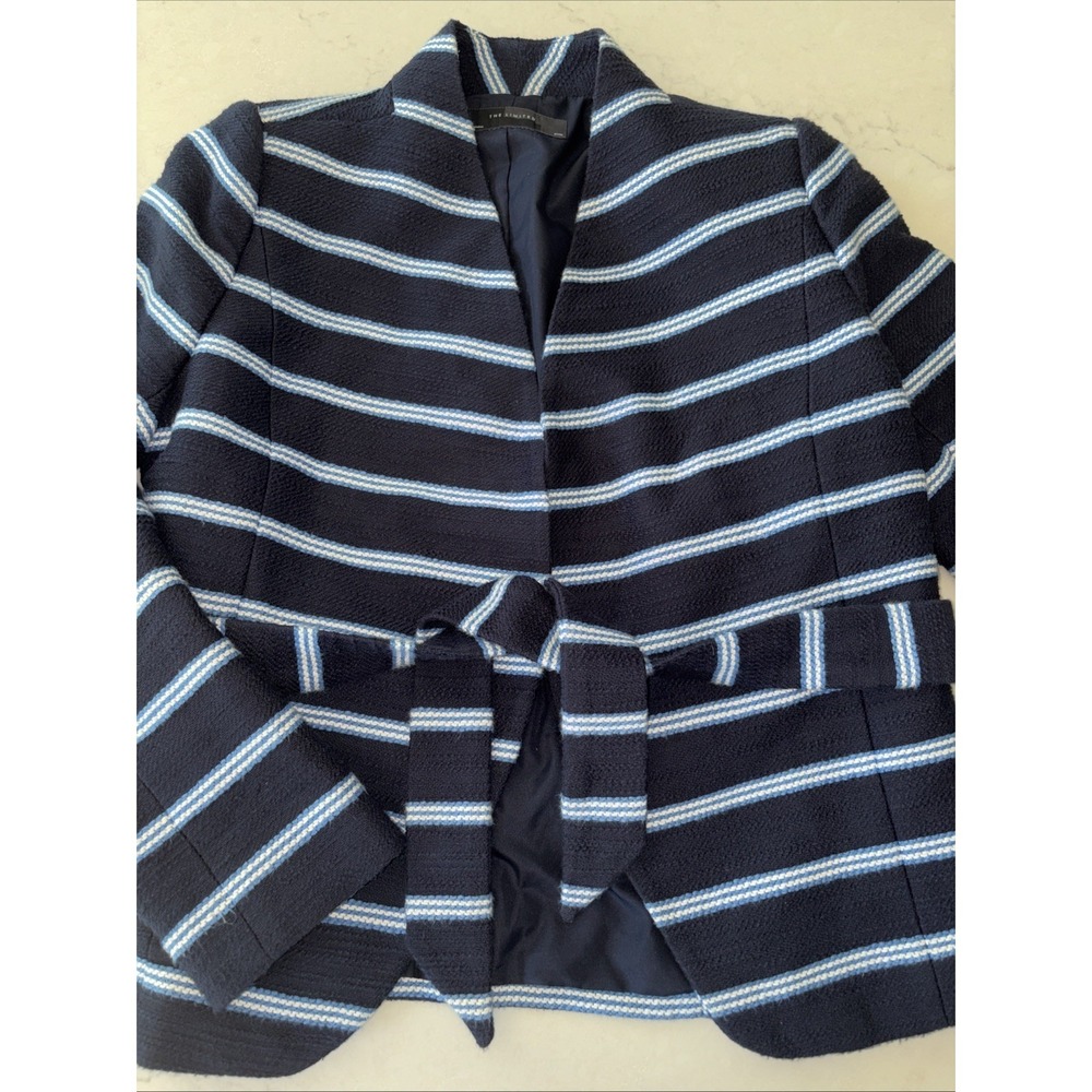 The Limited Womens S Striped‎ Belted  blazer Cotton Blend Lined Preppy